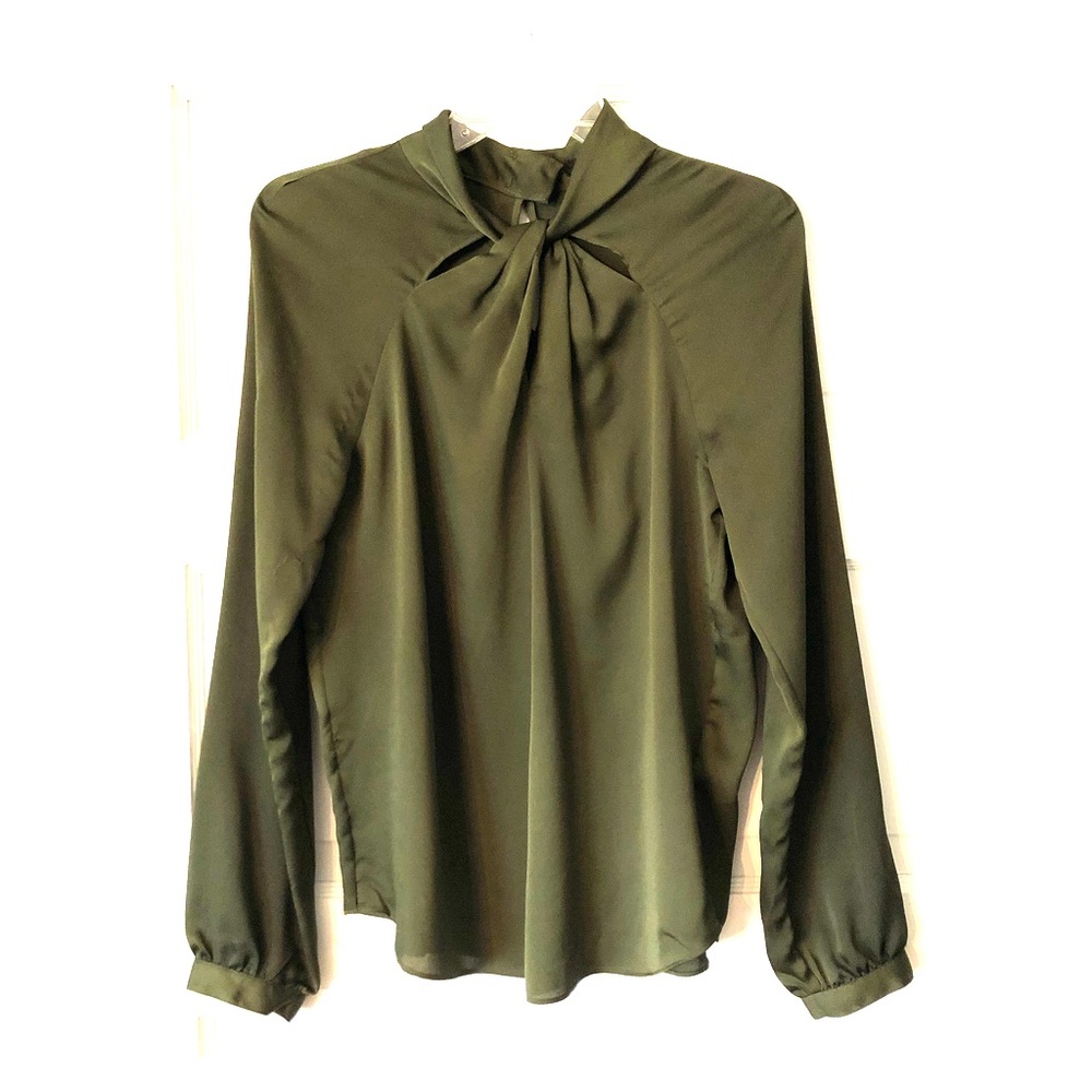 Banana Republic Olive Green Long Sleeve Tie Neck Blouse